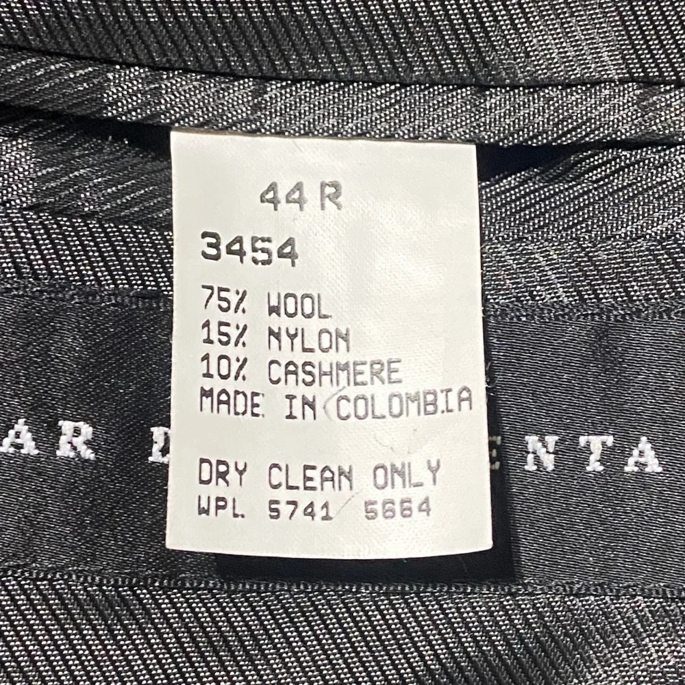 Oscar de la Renta Men's Black Wool Cashmere Blend Suit Jacket Blazer‎ Size 44R